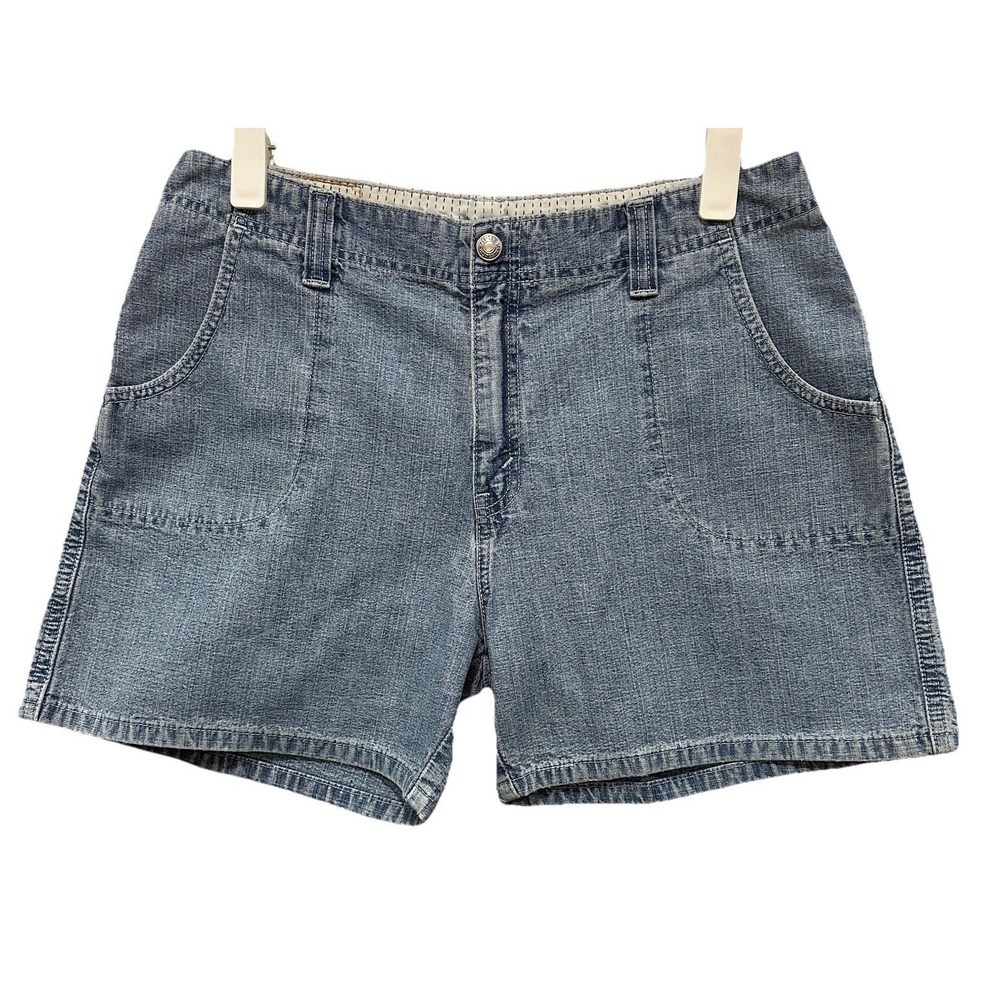 Y2K Levis Jean Shorts Womens Sz9/10 Blue Flap Pockets Vintage 2000s Denim Cotton